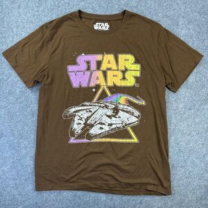 Star Wars Shirt Mens Large Brown Millennium Falcon Rainbow Graphic Tee Tagless